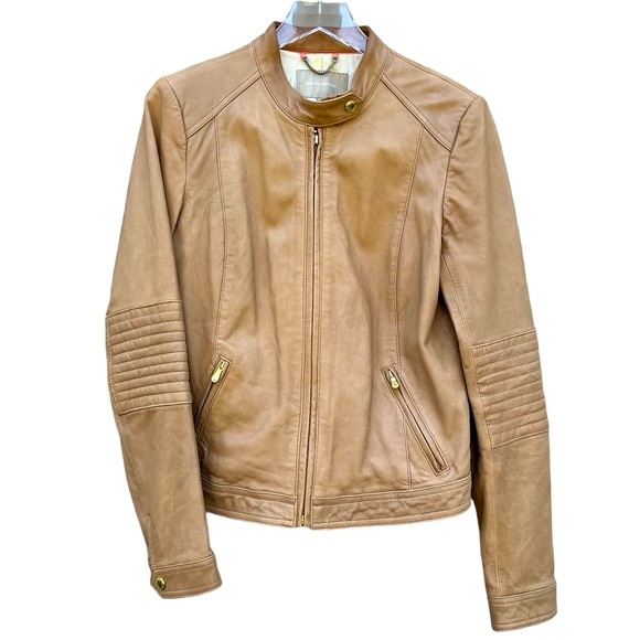 Lamb Leather Moto Jacket Camel Tan Biker Bomber Luxe Soft M EUC Banana Republic - Picture 1 of 15